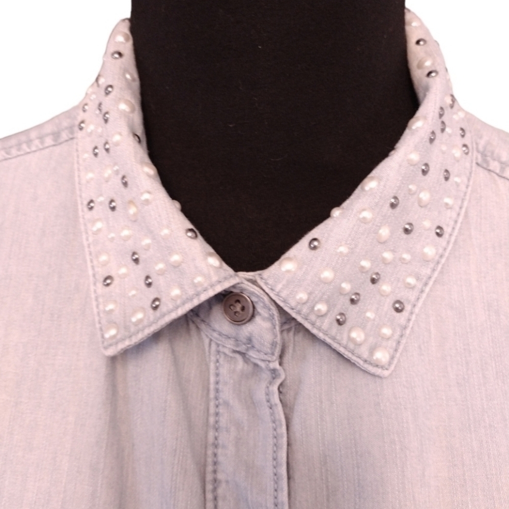 APT. 9 Denim Pearl Embellished Shirt